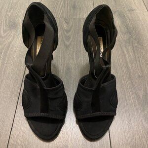 Balenciaga Black Suede T-Strap Open Toe Heels Size 8.5